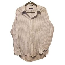 Chaps Mens Sz XL 17-17.5 White Black Striped Long Sleeve Button Down Dress Shirt