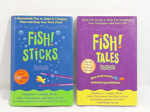 Fish Tales! and Fish Sticks Set 2 Hardcover Books Stephen C. Lundin 1st Editions
