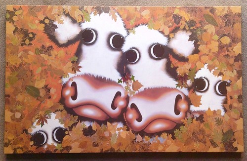 CAROLINE SHOTTON ~ MOO COWS IN AUTUMNAL LEAVES ~ LTD EDITION GICLEE ON CANVAS - Picture 2 of 4