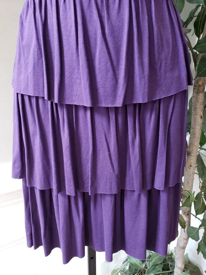 Vestido soprano para mujer púrpura imperio cintura dobladillo en capas plisado hasta la rodilla talla S Foto 4 de 4