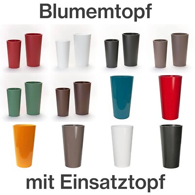 Hoher Blumentopf mit Einsatztopf 7 Farben in 2 Größen Übertopf Vasen Blumentöpfe