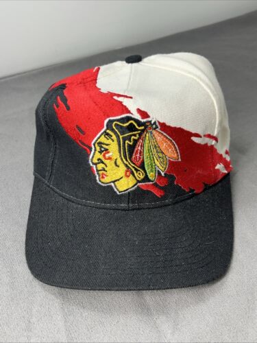 Vintage 90s Chicago Blackhawks NHL Logo Athletic Splash SnapBack Hat