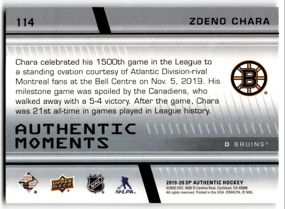 2019-20 SP Authentic Moments Zdeno Chara #114 Boston Bruins - Image 2 of 2
