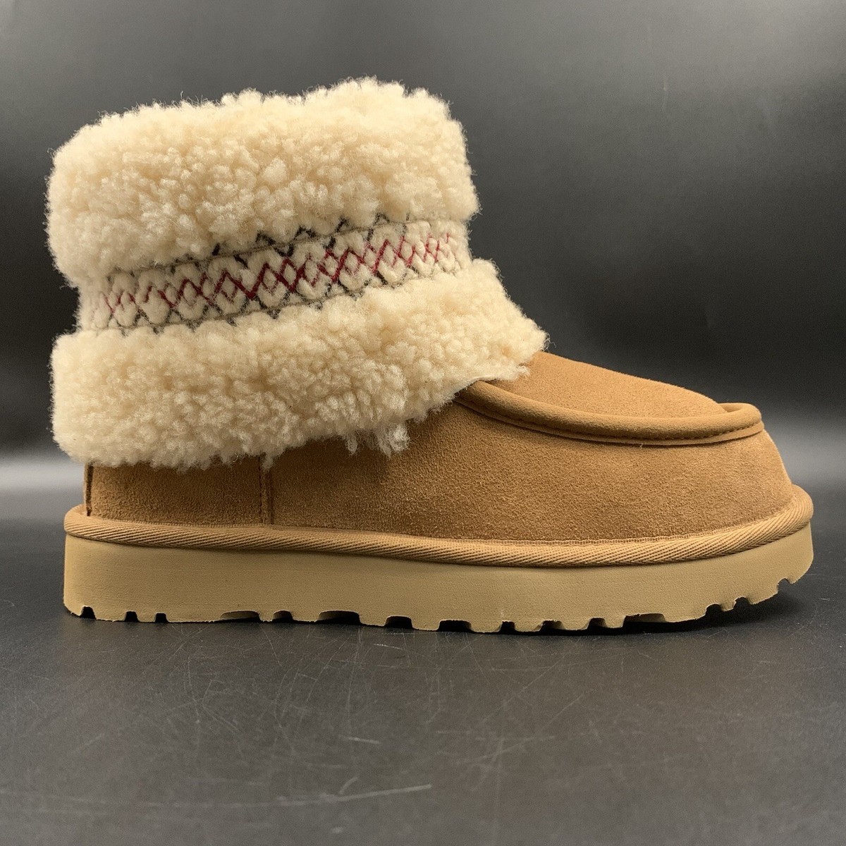 【NONCODE】wooden suede ugg boots NEW UGG MINI UGG BRAID BOOT CHESTNUT SUEDE SHEEPSKIN WOOL