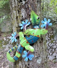 Gecko ;salamandre de 50 cm en acier peint à la main et verni