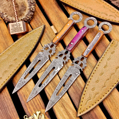 Custom Made LOT OF 3 PC Damascus Steel Dagger knives, hunting knives, TN-5196