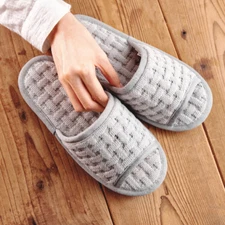Open Toe Cotton Waffle House Slipper– Indoor, Spa, Non Slip Sandal Made in Korea