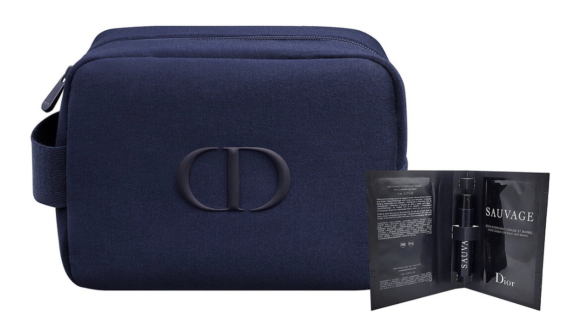 Dior Beauty Navy Blue Soft Fabric Toiletry Bag Cosmetic Case+Sauvage