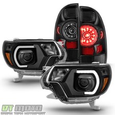 For Black 2012-2015 Toyota Tacoma DRL Neon Tube Headlights+LED Tail Lights Lamps