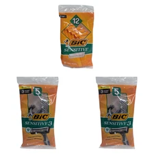 BIC Sensitive Men's Disposable Razor 3-piece Bundle (22 Razors Total)