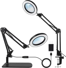 2-in-1 LED Magnifier Desk Lamp with Clamp,Magnifying Glass Light 