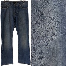 VTG Just Cavalli Womens Blue Embossed Paisley Bootcut Flared Jeans Y2K 34 / 48