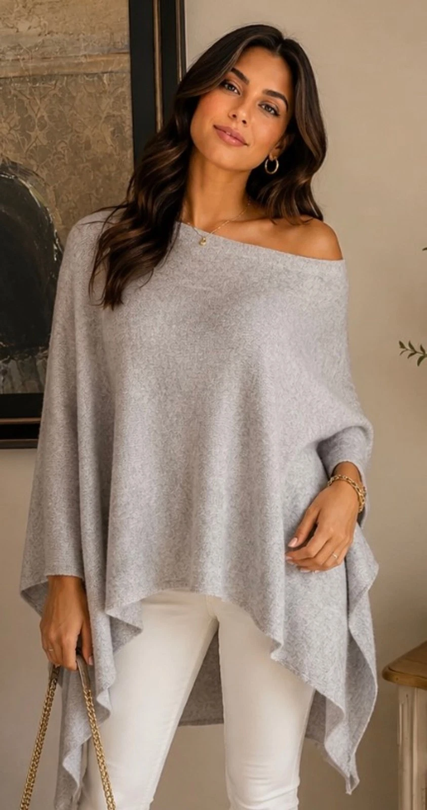 New Minnie Rose Gray 100% Cashmere Poncho Sweater One size