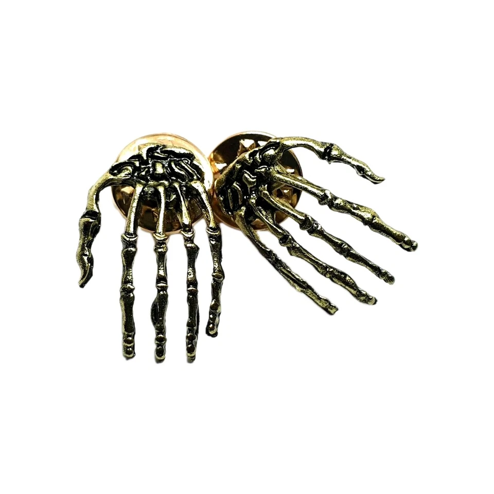 Broche de lapela com emblema de mãos esqueleto efeito bronze osso emo gótico punk - Imagem 4 de 4