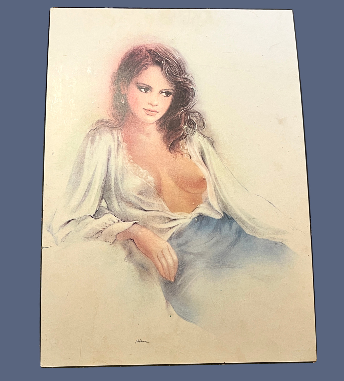 Vintage Nude Female Portrait Print On Board Erotic Wall Art Large 70cm Retro Fig image 2