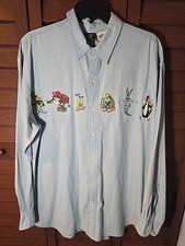 Vintage Warner Bros. Studio Store Looney Tunes Embroidered Denim Shirt Size L