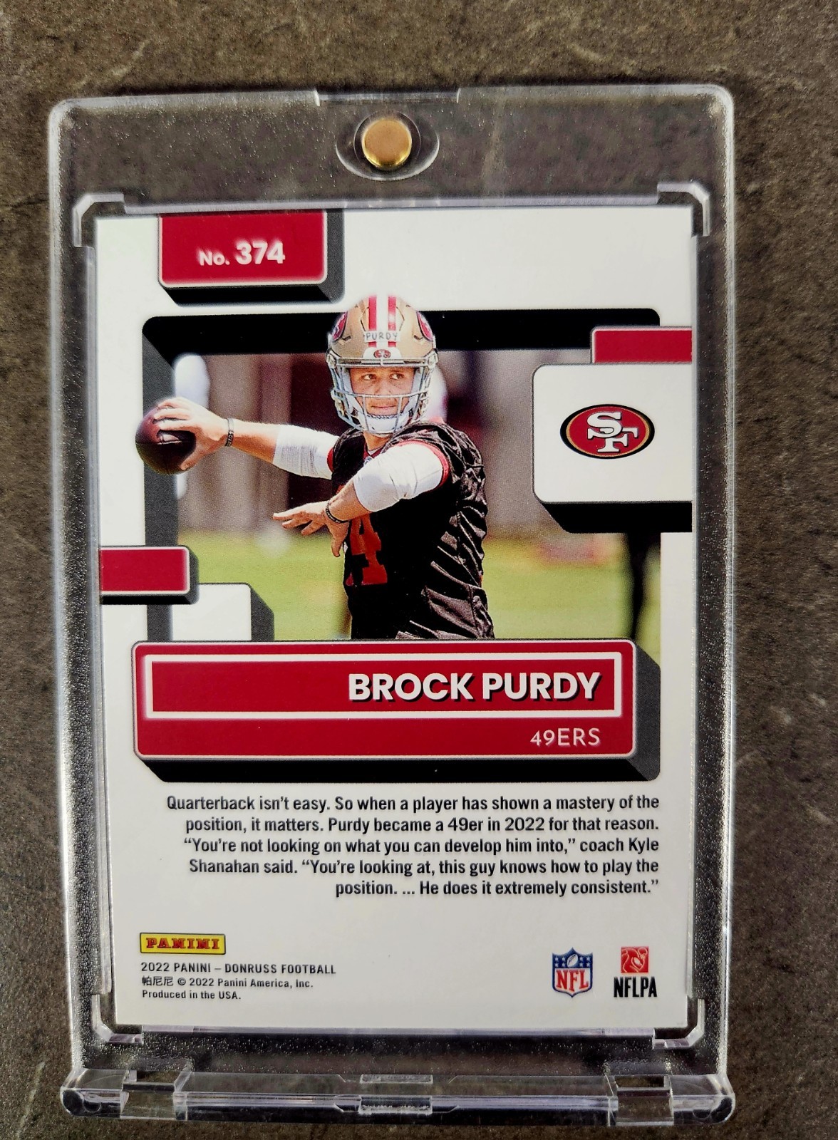 2022 Donruss Rated Rookie Brock Purdy #374 Red Press Proof 49ers RC view 4