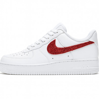 Nike Air Force 1 Custom | Handgemacht | AF1 Roter Glitzer Swoosh | Glitzer Schuh
