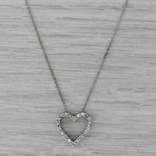 0.23ctw Diamond Open Heart Pendant Necklace 14k White Gold 18.25" Rope Chain