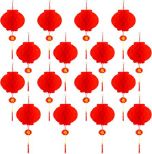 16 Pieces Lunar Chinese round Hanging Red Paper Lanterns Decorations for 2026 Ne