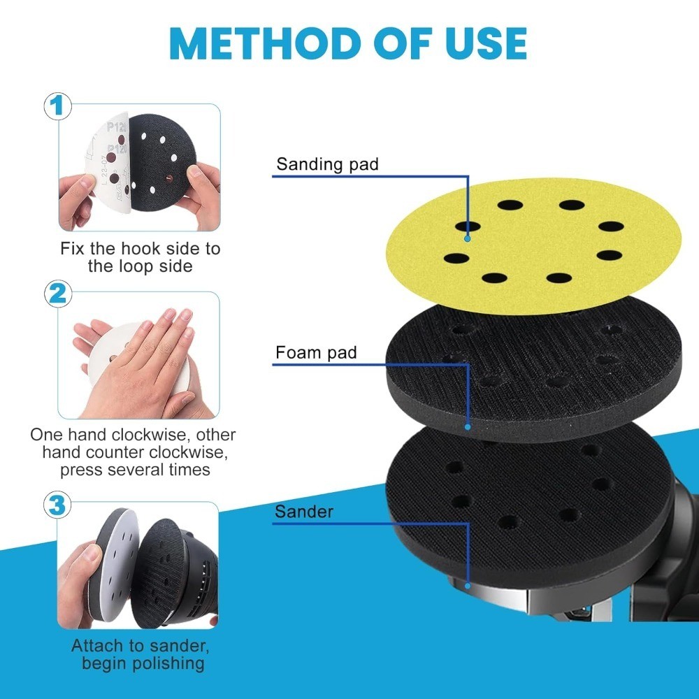 Foam Interface Pads 5 Inch 8 Hole Hook and Loop Soft Density Sponge Cushion