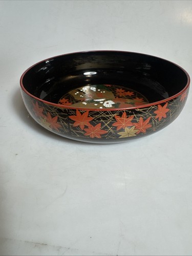 Japanese Round Black Lacquer Serving Bowl Dish Plate 9” - Picture 7 of 12