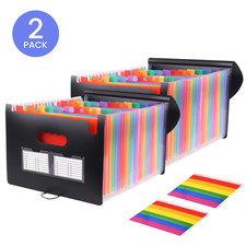 2-Pack Accordion File Organizer 25 Pockets Expanding File Folder Portable Black