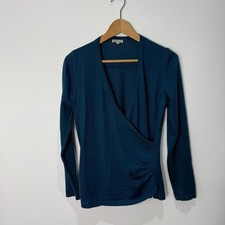 Kettlewell 100 % Merinowolle Top gerafft Faux Wickel Größe M 12 14 türkis grün blau 