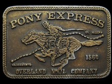 JC05115 VINTAGE 1970s PONY EXPRESS OVERLAND MAIL COMPANY BRASSTONE BUCKLE