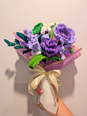 Handmade Pipe Cleaner Flowers Purple Color Rose Bundle Bouquet, Great for Gift