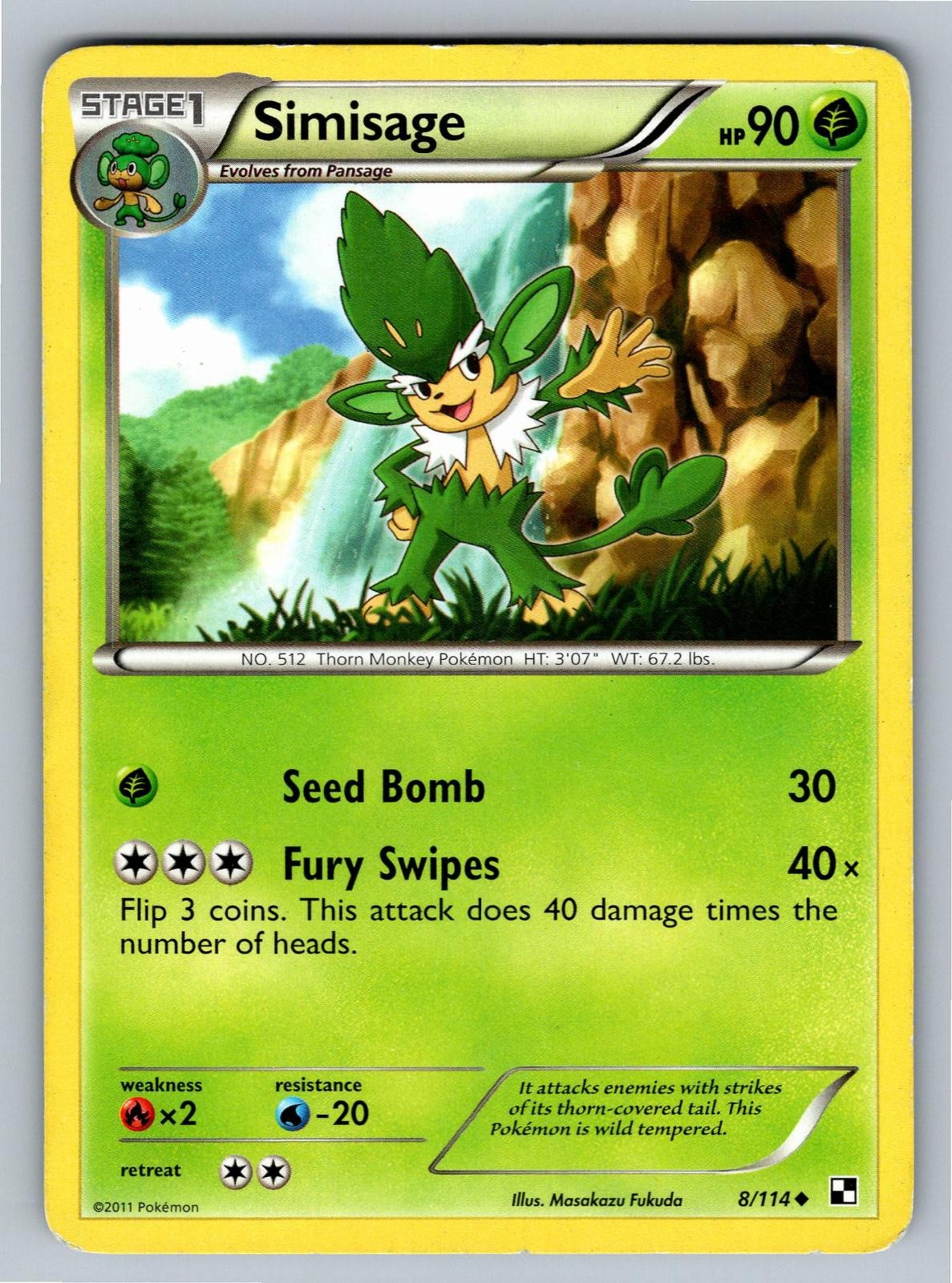 Simisage 8/114 Uncommon Black & White Pokemon Moderately Played