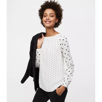 NWT Ann Taylor LOFT Womens Size Large Black White Mixed Polka Dot Blouse Top NEW
