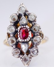 Antique French Ring by Lucien Gaillard 18k Gold Diamonds Ruby c1900's Size 7.75