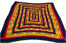 Handmade Crochet Granny Square Afghan Blanket 45x42 Rainbow Throw