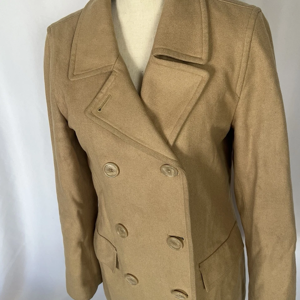 Chaqueta Abrigo Mujer Delia Acolchada Mezcla Lana Doble Pecho Tostado Guisante Talla M Foto 4 de 4