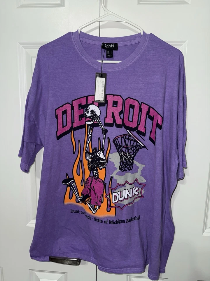 Camisa Boohoo Hombre Detroit Púrpura Talla Grande Foto 2 de 4