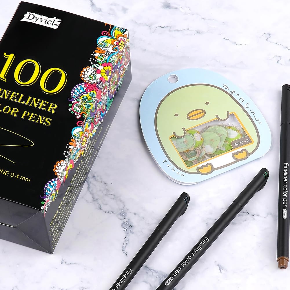 Fineliner Pens, 100 Colors 0.4mm Fineliner Color Pen Set Fine Point Markers D...