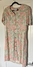 Caroline Wells Pastel Floral Tea Midi Dress Pearly Buttons Cottagecore