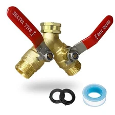 2 Way Garden Hose Splitter, Solid Brass High Flow Spigot Splitter with 2 yellow