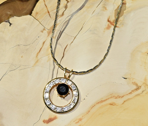 Green Lab Created Emerald Gold Tone Necklace Inlaid Lab Created Diamond Halo