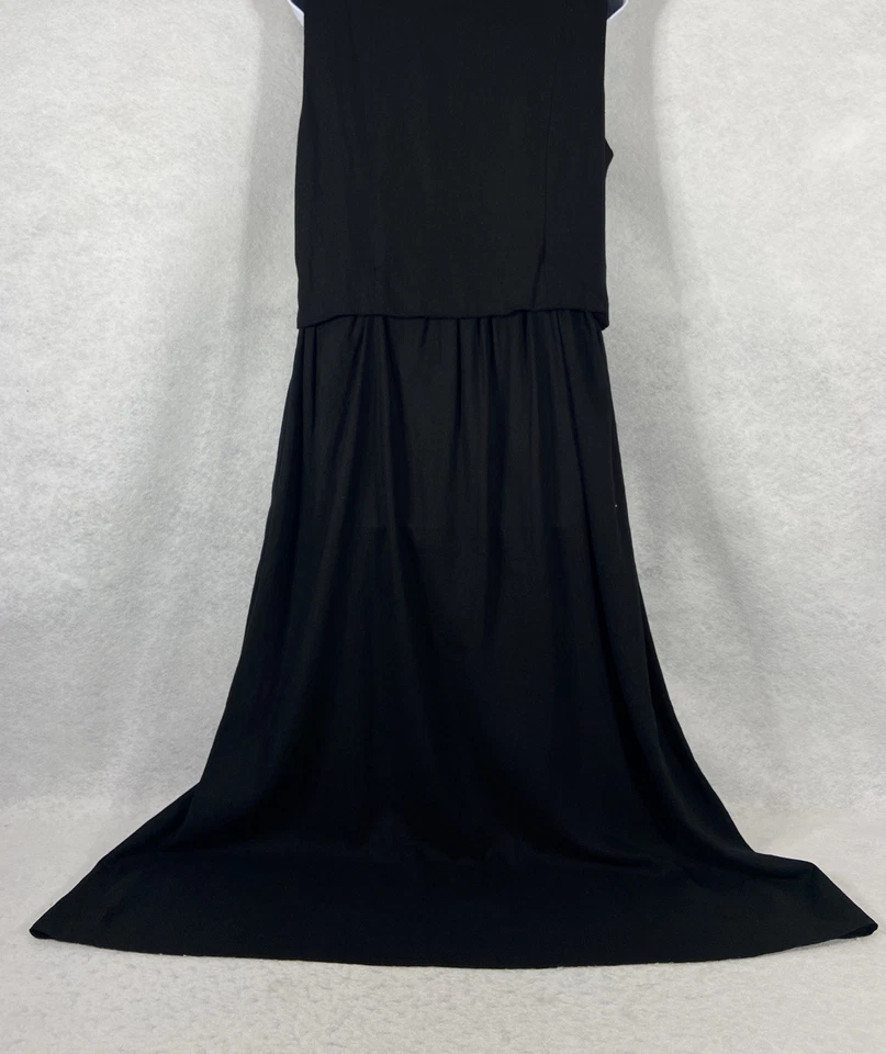 Maxi Vestido Tahari Para Mujer Mediano Negro Calce y Acampanado Doble Pecho Mezcla de Lino Nuevo Sin Etiquetas Foto 4 de 4