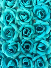 12 Teal Artificial Silk Rose Flower Heads