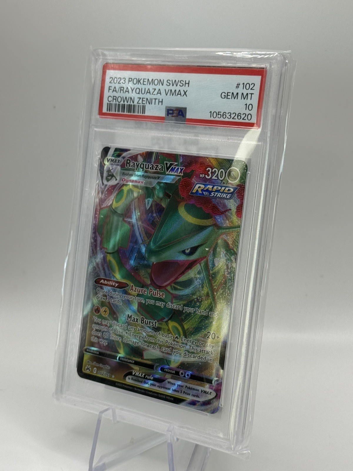 Pokemon TCG 2023 SWSH Crown Zenith Rayquaza VMAX 102/159 Holo PSA 10