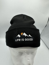 Life Is Good Tahoe Cuff Beanie Hat Black Mountain Graphic One Size NWT