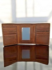 RFID Blocking Brown Vintage Leather Men's Trifold Center Flap Wallet NEW