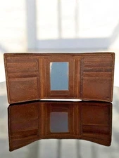 RFID Blocking Brown Vintage Leather Men's Trifold Center Flap Wallet NEW