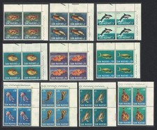 Fish Dolphins Octopus Marine Life 10v Corner Blocks of 4 San Marino 1966 MNH