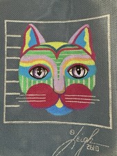 Leigh Handpainted Needlepoint Canvas Cat Abstract Design 18 Mesh 9x9