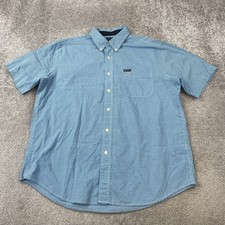 Chaps Button Up Shirt Men's Large Blue Plaid Short Sleeve Easy Care
