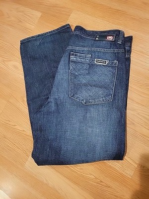 Ecko Unltd Men's Y2K Washed Baggy Jeans Size 34x31 Blue Denim Hip Hop Streetwear
